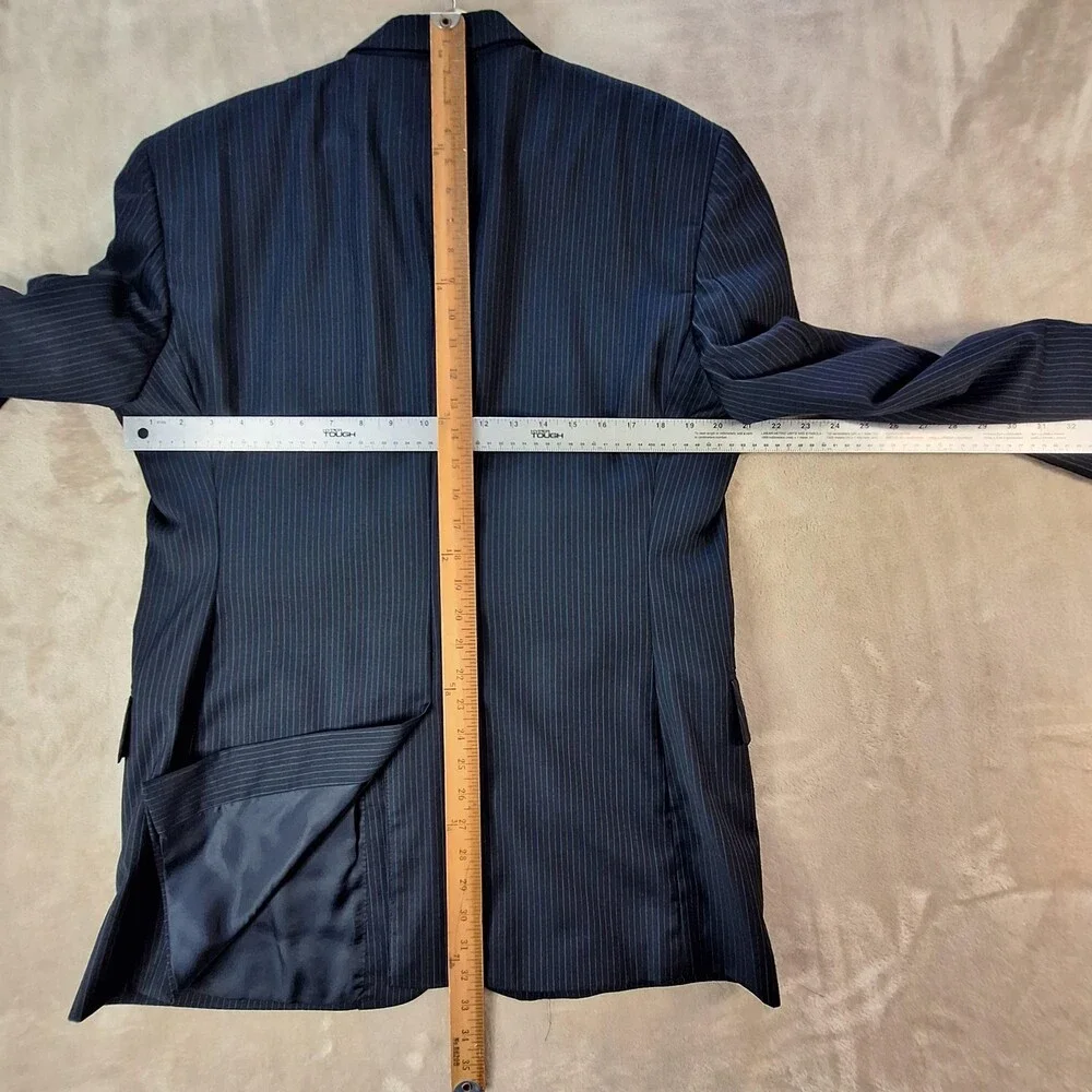 Jos A Bank Suit Mens 42R Blue Wool Stripe Single Vent 2 Button Signature 34x29